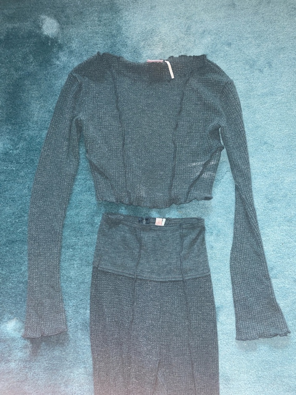 Urban Outfitters Ribbed Teal Knit Sweater Set